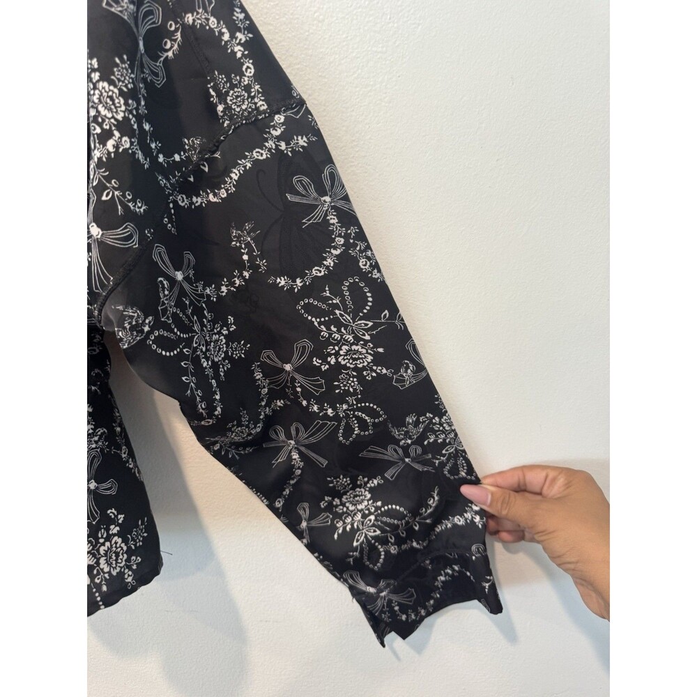 Intimately Free People Beauty sleep Black Floral Bow Print Pajama Top Large - Picture 8 of 10